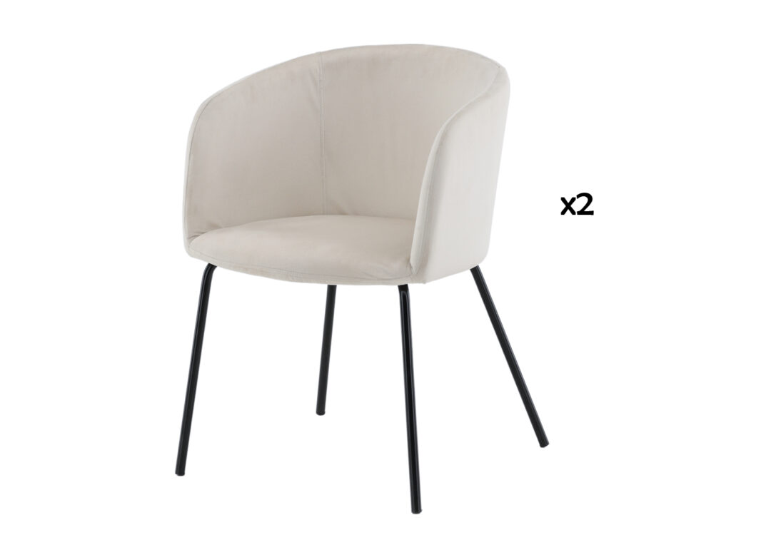 ensemble de 2 chaises de salle à manger moderne en velours beige et métal noir