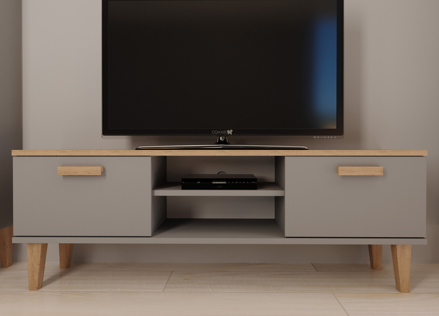 Meuble TV Sami 1 porte 120cm - blanc/gris graphite Moderne