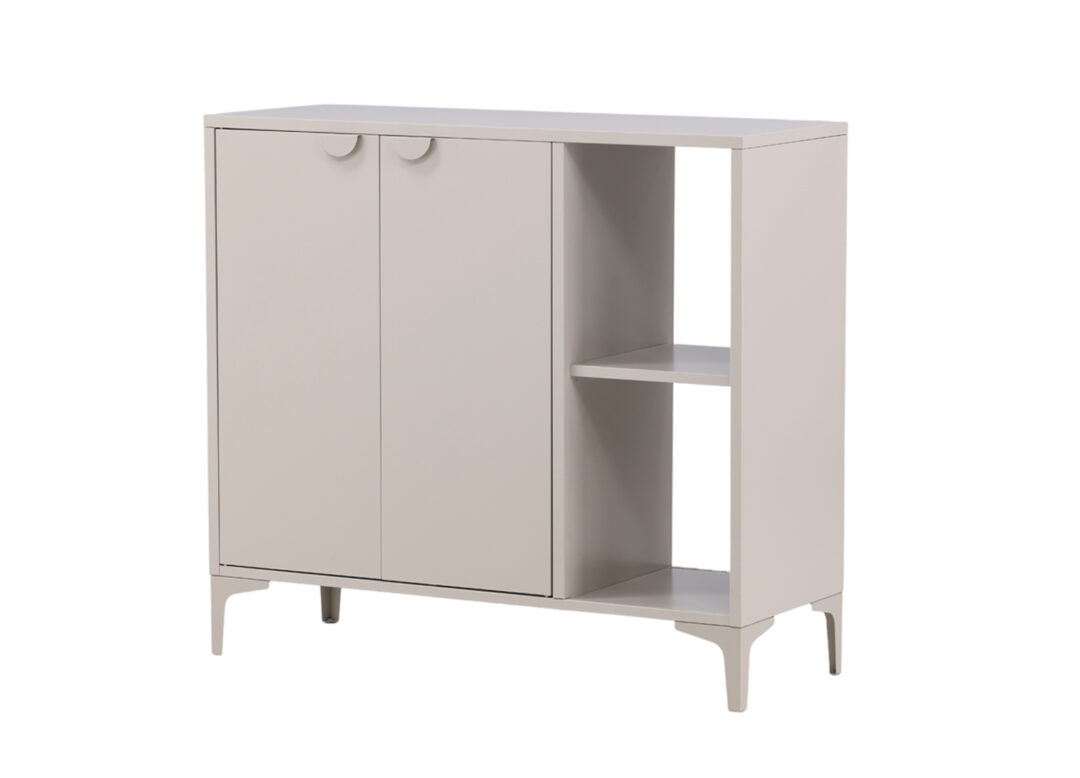 petite commode 2 portes 2 compartiments en métal beige 110 cm