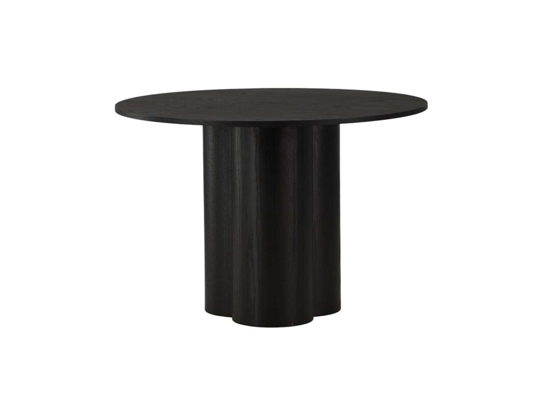 table de repas ronde pieds cylindrique aspect bois noir 110 cm