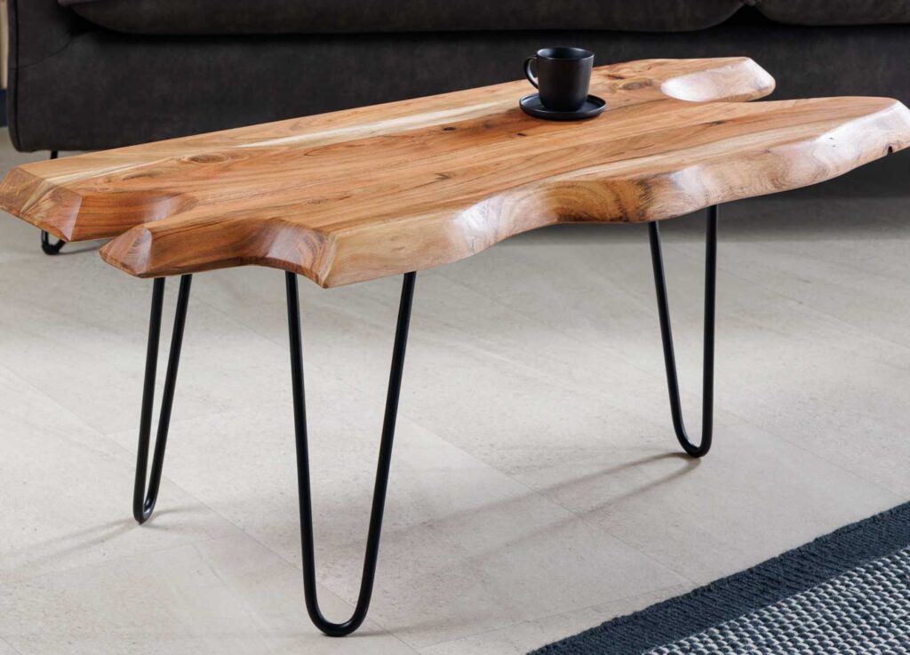 Table Basse En Bois D'acacia Et Pieds épingle Noir