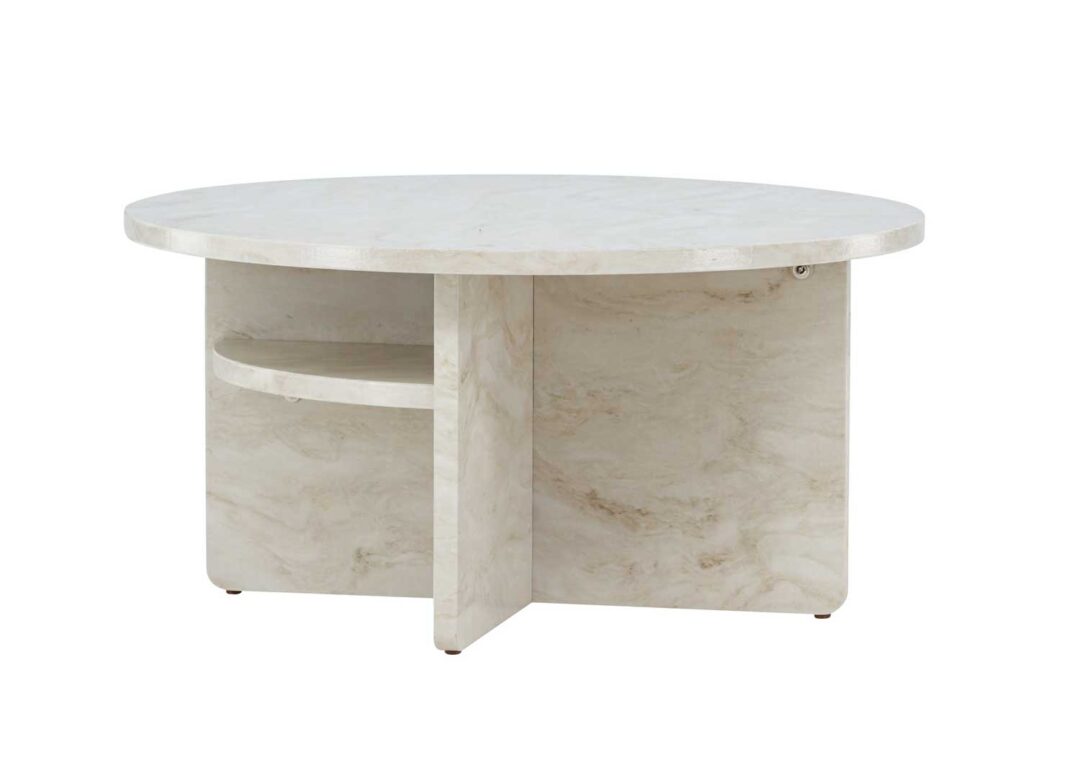 Table basse ronde aspect marbre beige moderne