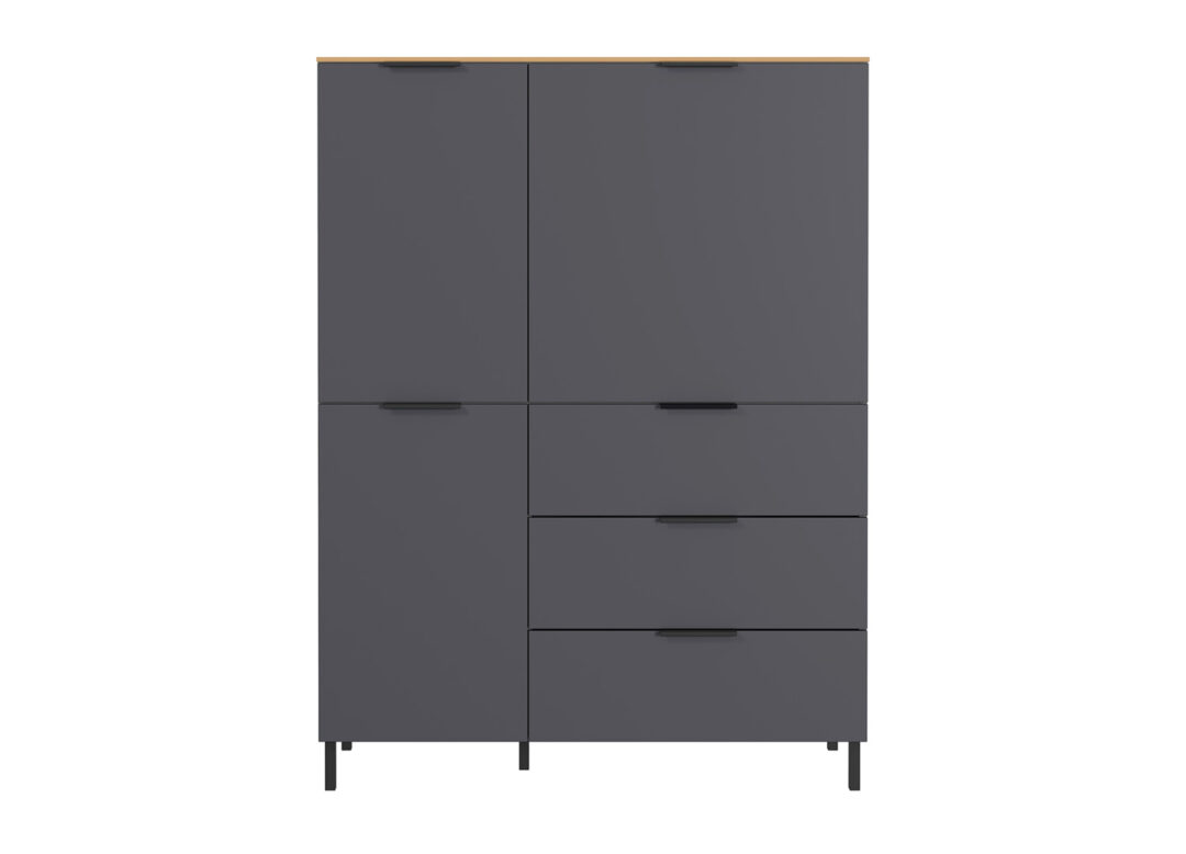 Buffet haut couleur gris graphite avec plateau aspect chêne Navarra moderne