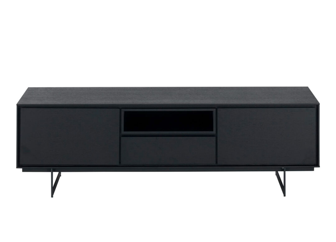 Meuble tv 160cm aspect bois noir et métal noir moderne design