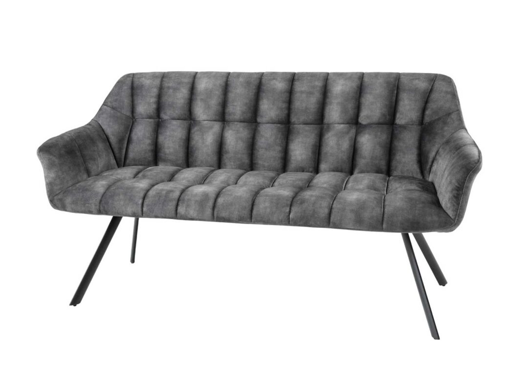 Banquette de séjour en velours gris matelassé de 165cm