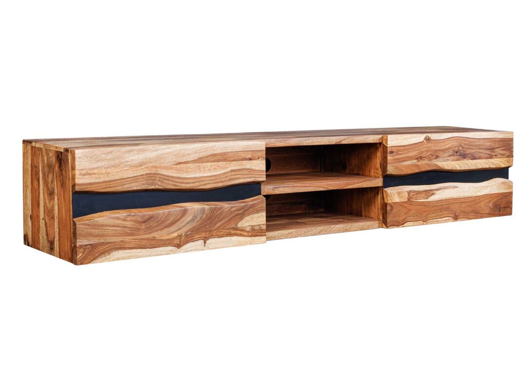 Meuble tv 160cm en bois de sesham suspendu naturel