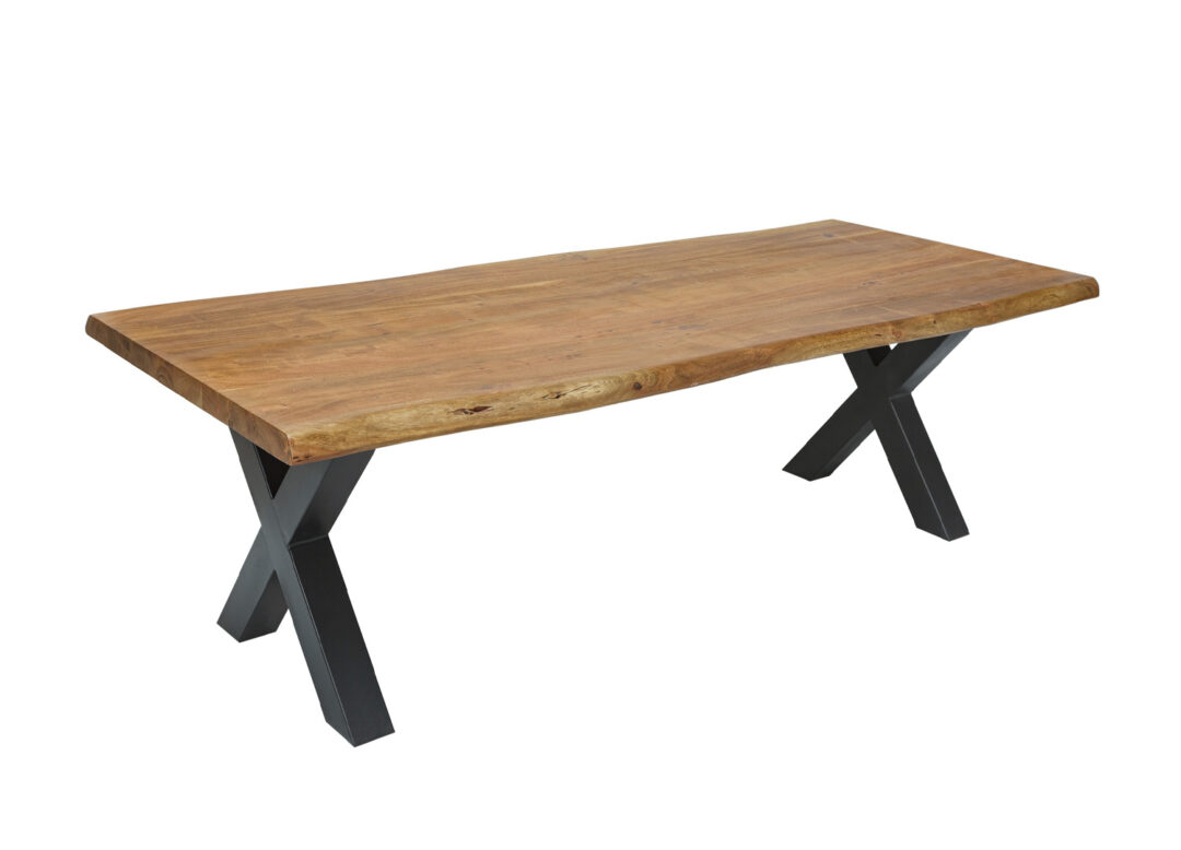 Table à manger 200cm en bois d'acacia massif avec piétement robuste en métal noir