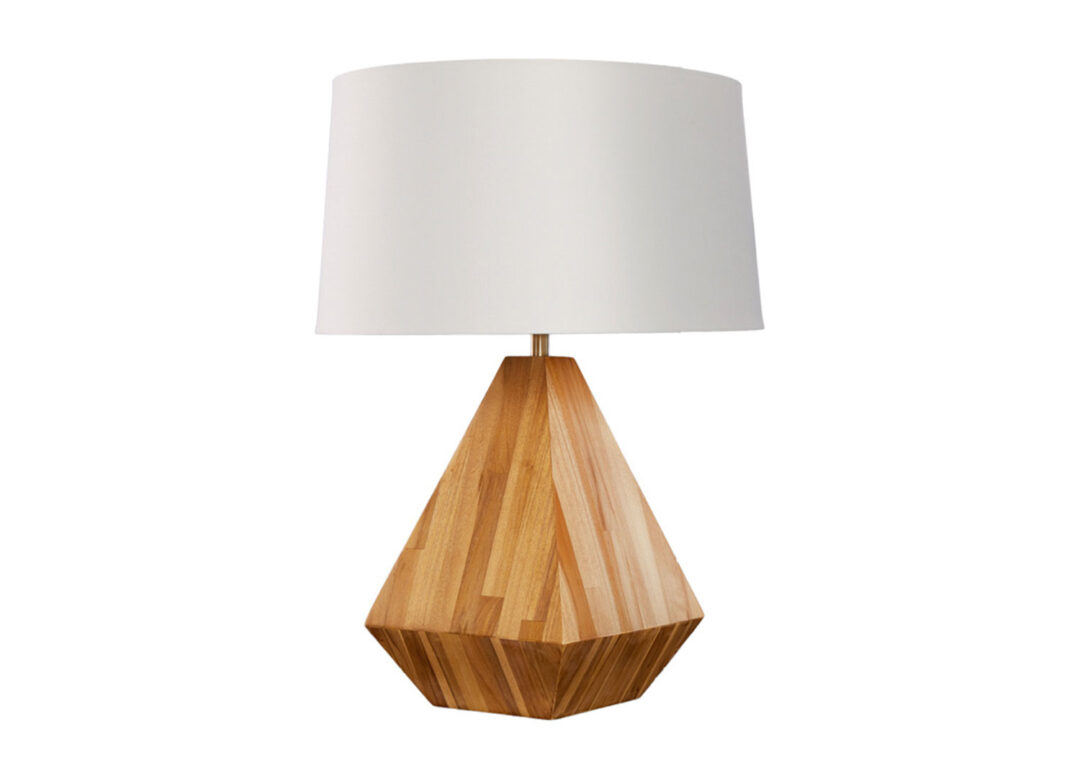 Lampe en bois de teck et abat-jour en coton blanc