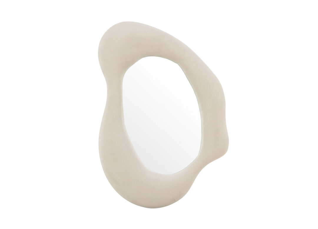 Miroir de forme organique en velours beige