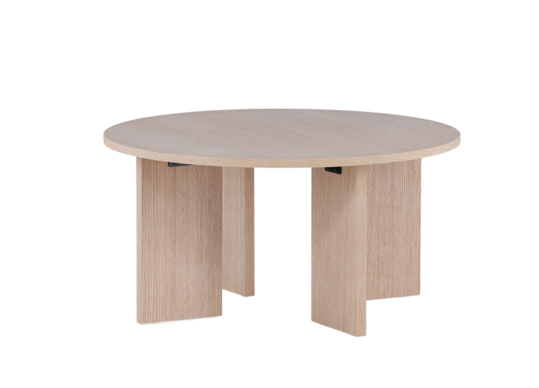 Table basse ronde de 80cm aspect bois blanchi moderne