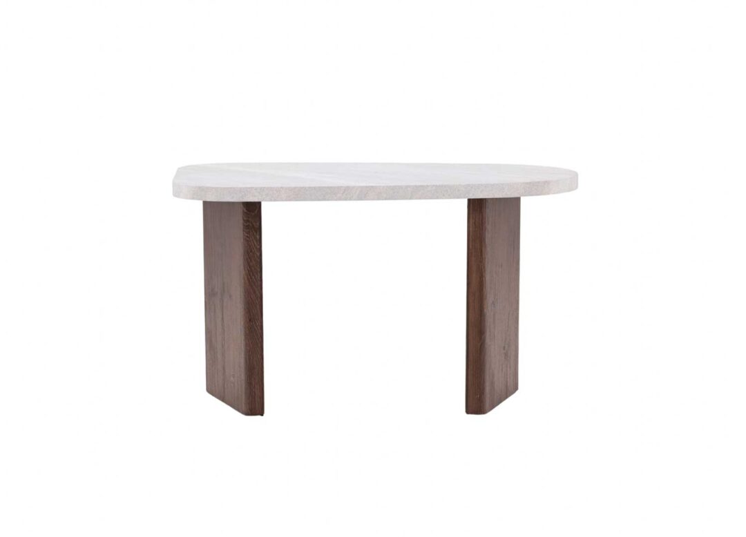 Table d'appoint aspect pierre et pieds moka moderne