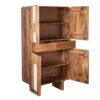 Buffet haut en bois massif et travertin blanc