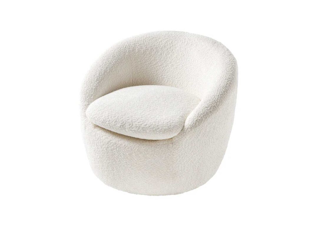 Fauteuil en tissu bouclette blanc rotatif à 360°