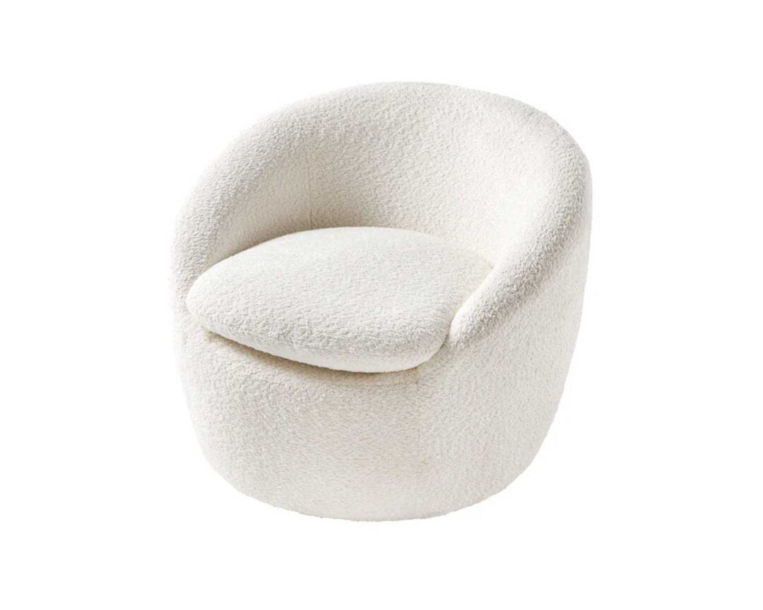 Fauteuil en tissu bouclette blanc rotatif à 360°