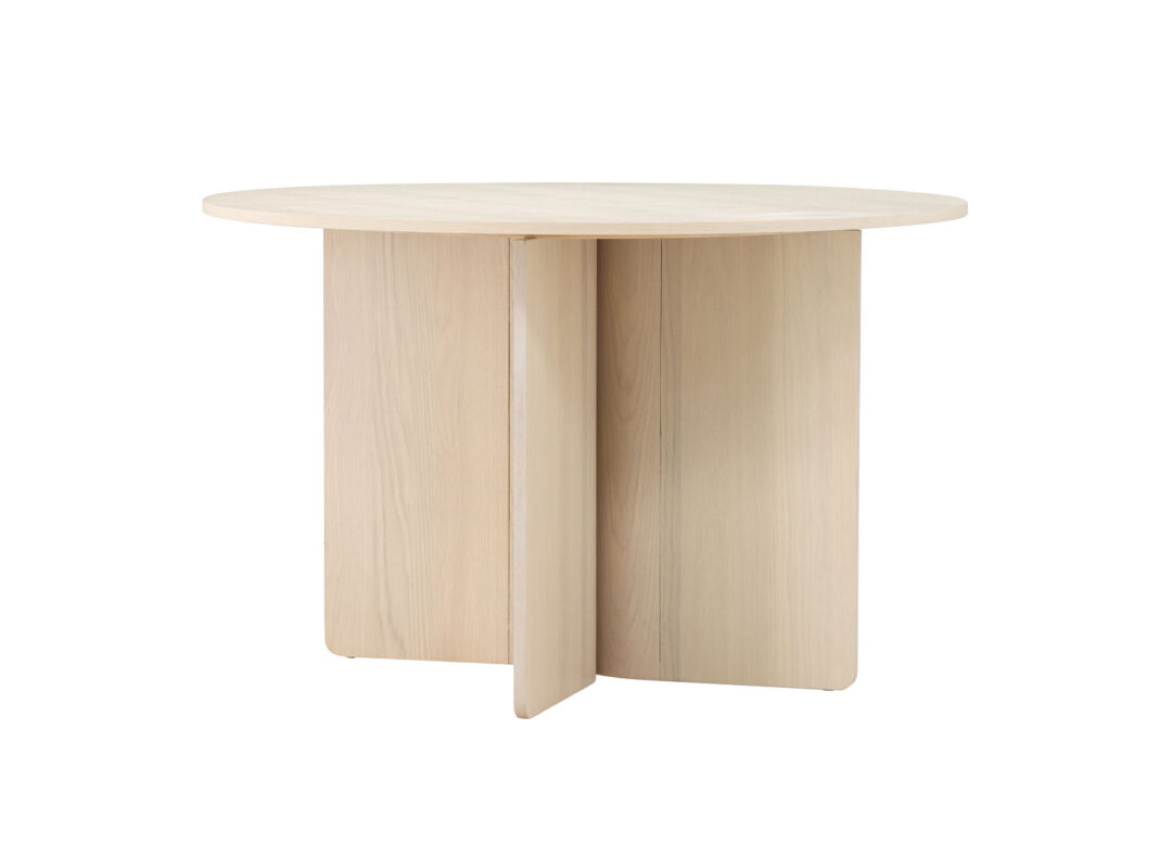 Table de salle à manger ronde 120cm en bois blanchi