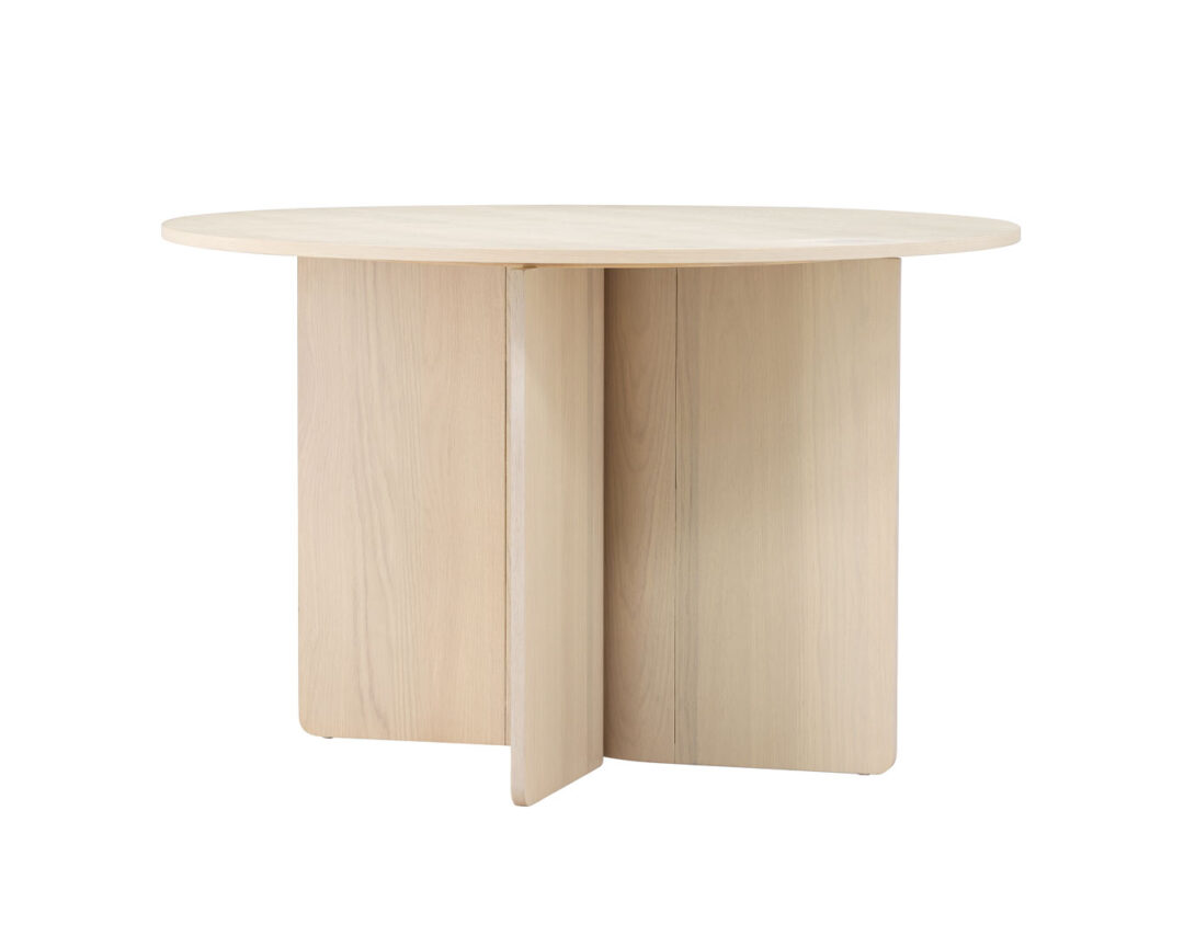 Table de salle à manger ronde 120cm en bois blanchi