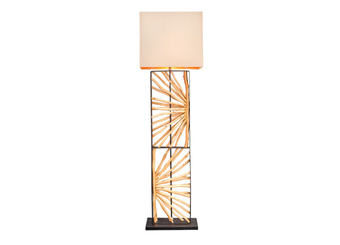 Lampe de salon bois et lin beige moderne