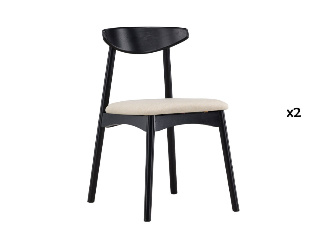 Lot de 2 chaises de salle à manger noir et tissu beige