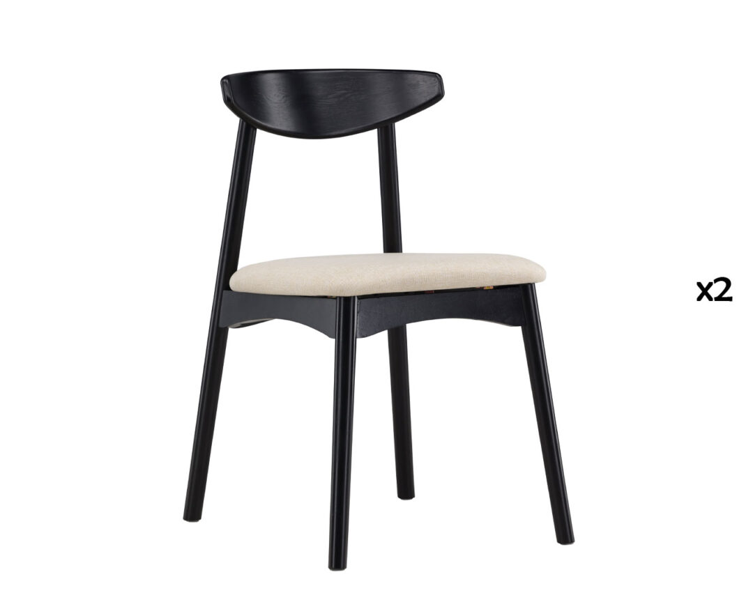 Lot de 2 chaises de salle à manger noir et tissu beige