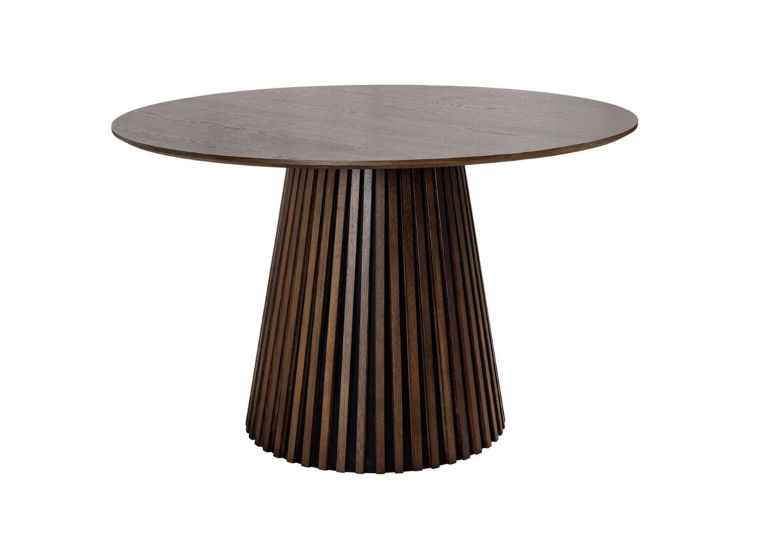 Table à manger ronde de 140 cm en bois plaqué marron foncé