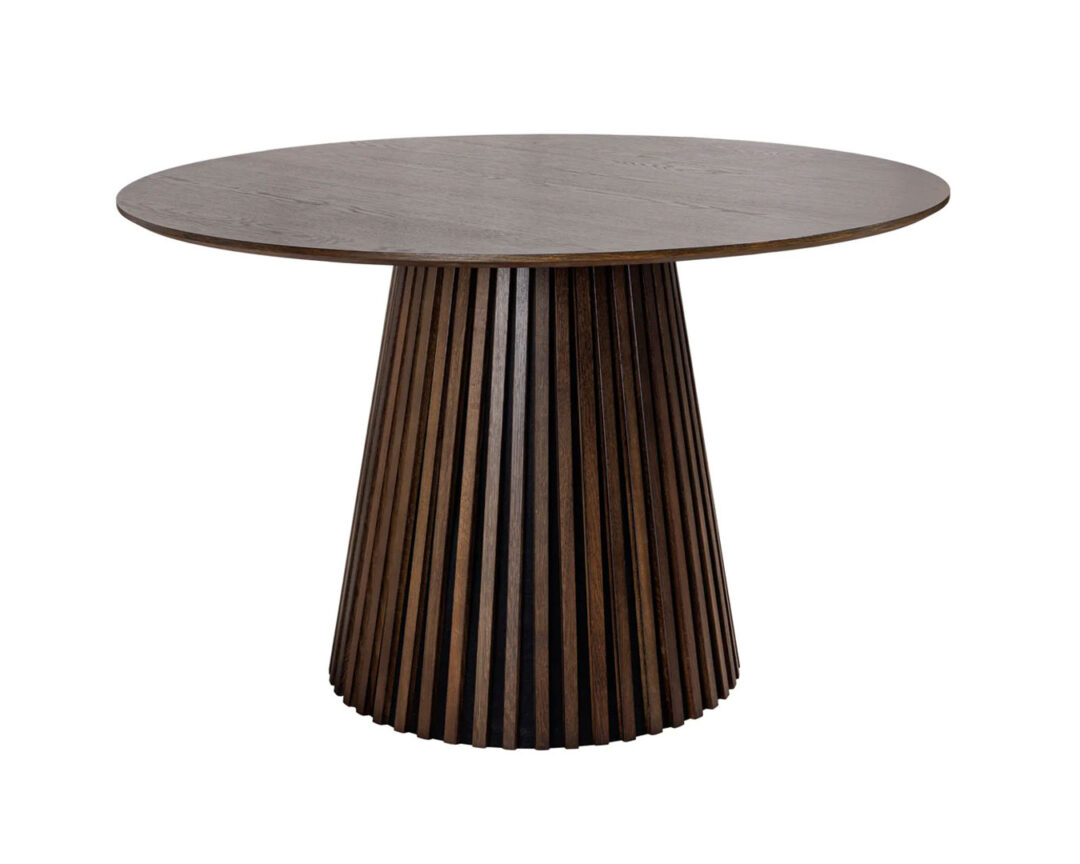 Table à manger ronde de 140 cm en bois plaqué marron foncé