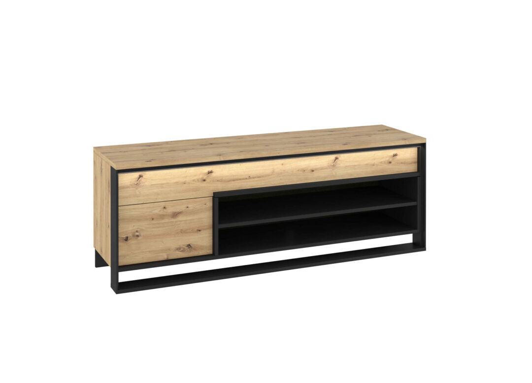 Meuble TV 155 cm bois et noir moderne