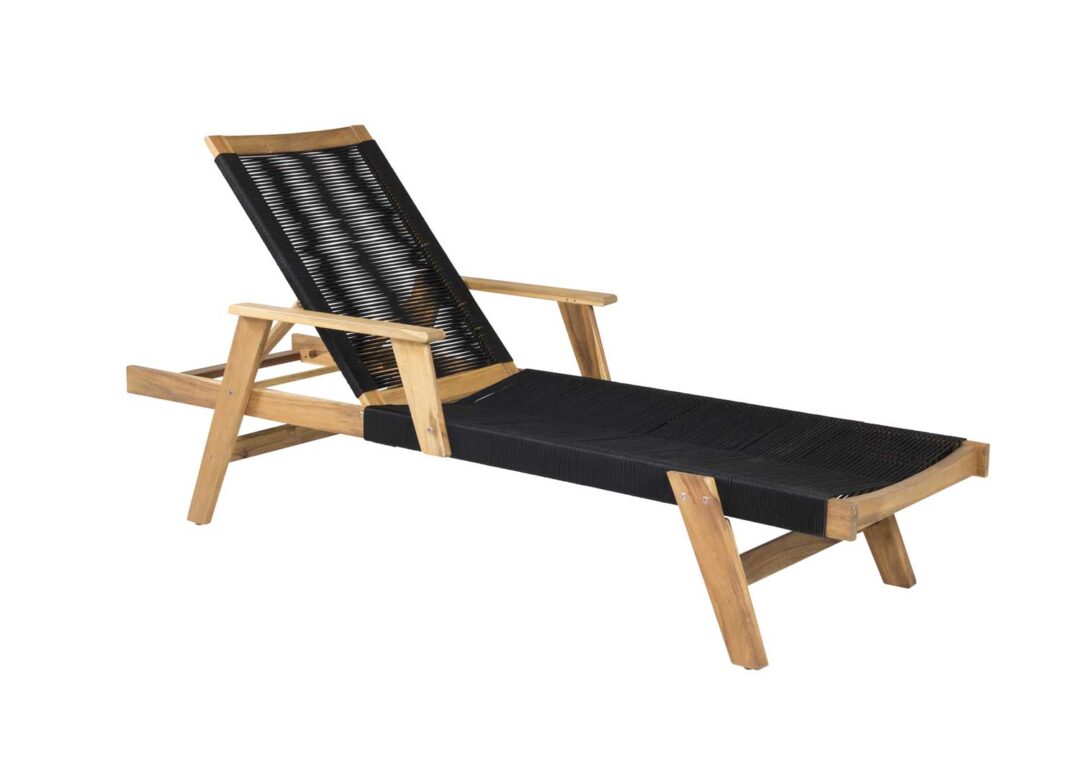 Chaise longue bois et corde noir avec dossier rabattable