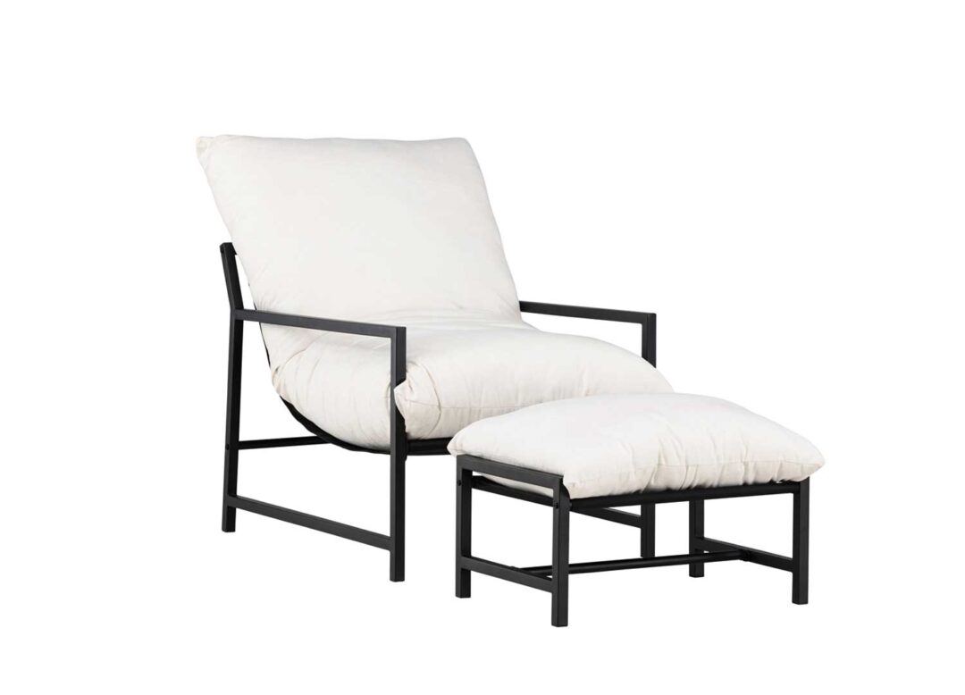 Fauteuil détente de jardin noir et blanc avec coussins