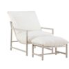 Fauteuil de jardin beige avec repose pieds et coussins