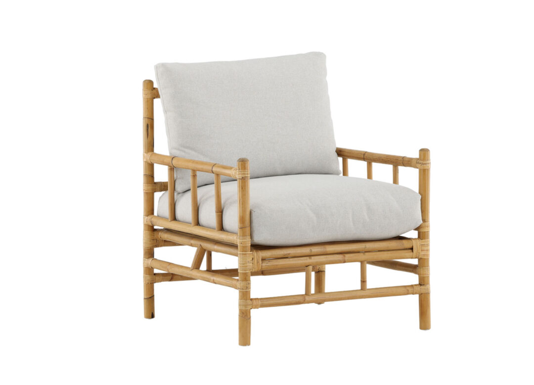 Fauteuil de jardin en bambou et rotin avec coussins