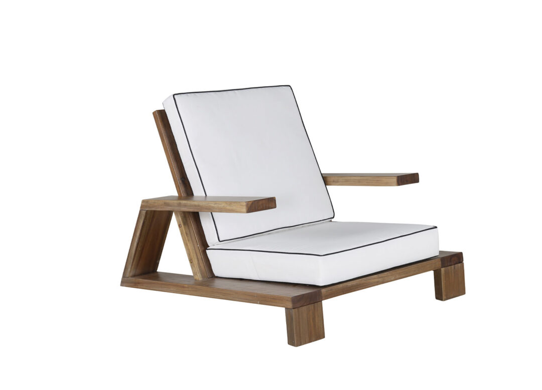 Chaise de jardin en bois d'acacia massif avec coussins blancs