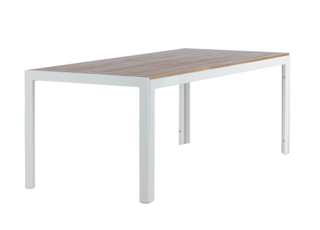 Table de jardin 200cm en bois d'acacia et alu blanc