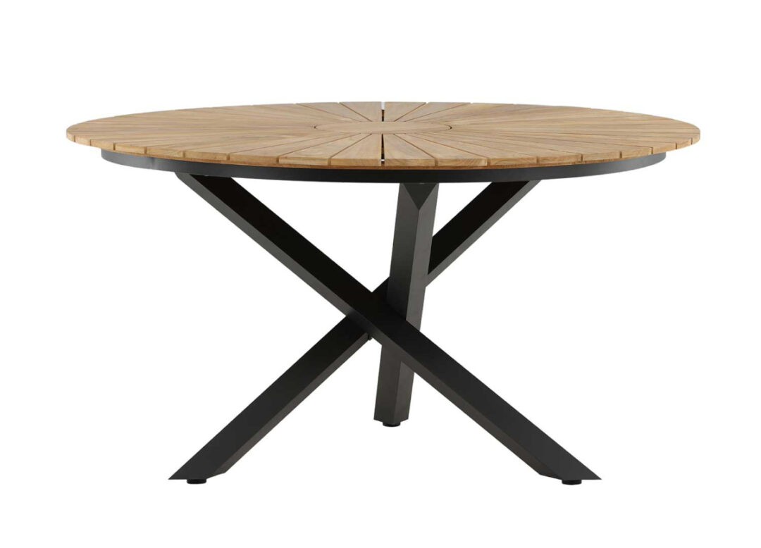 Table de jardin ronde en bois de teck et aluminium noir